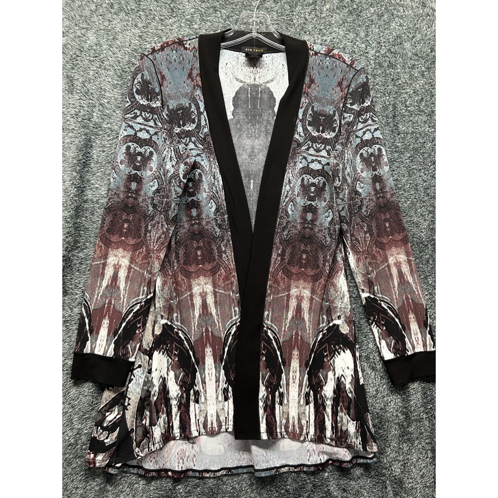 Eva Varro Womens Size S Black Gray Printed Long Sleeve Cardigan Top (K7)